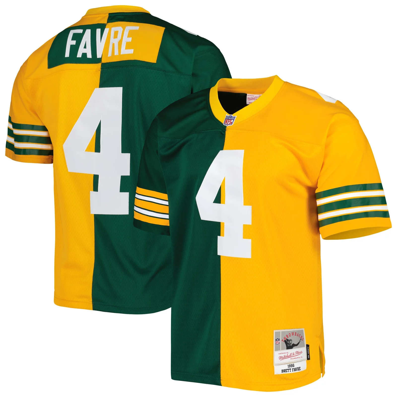 Men's Brett Favre Green Bay Packers Mitchell &amp; Ness 1996 Split Legacy  Jersey - Green/Gold