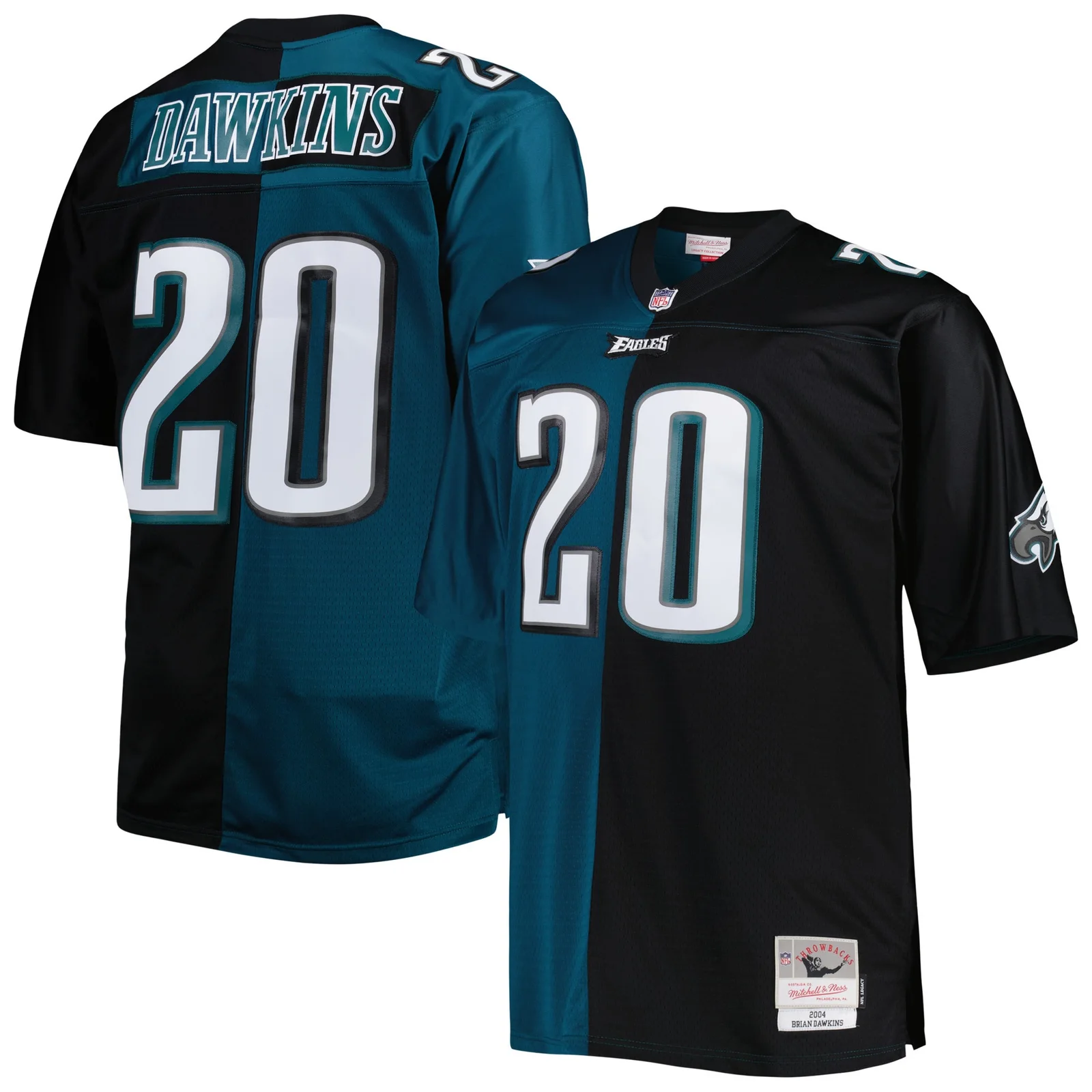 Men's Brian Dawkins Philadelphia Eagles Mitchell &amp; Ness Big &amp; Tall Split Legacy Retired Player  Jersey - Midnight Green/Black
