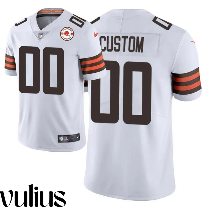 Browns Custom Jersey, White Men's Jersey, 75th Anniversary Patch Vapor Limited Jersey -