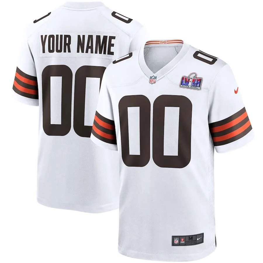Men Custom White Cleveland Browns Super Bowl LVIII Away Game Jersey -