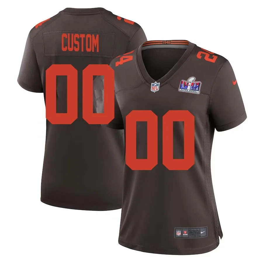 Woman Custom Brown Cleveland Browns Super Bowl LVIII Alternate Game Jersey -