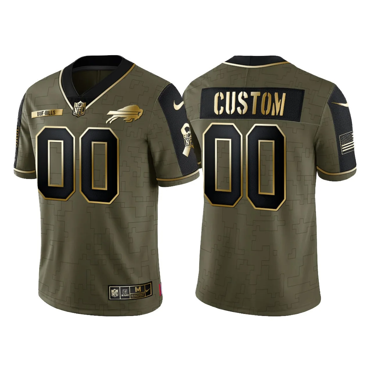 Men's   Olive Custom #00 Buffalo Bills 2021 Salute To Service Golden Limited Jersey -