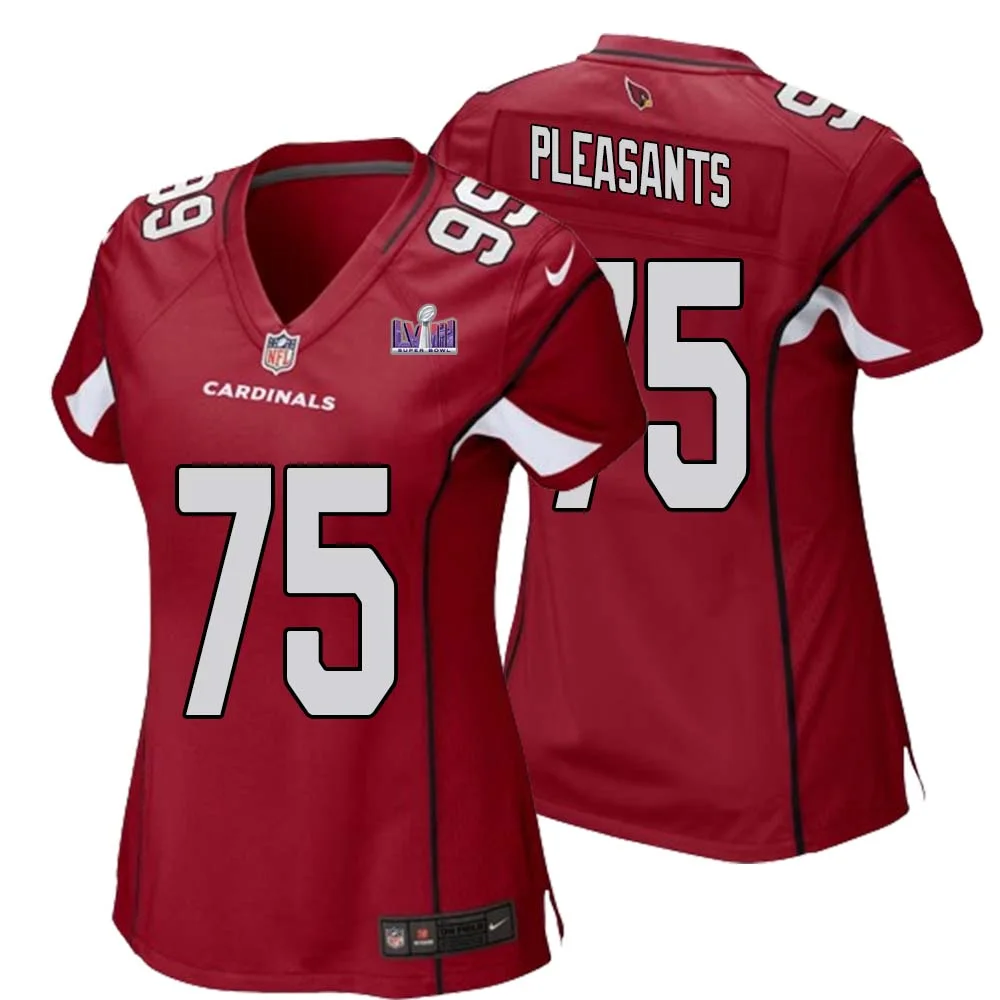 Austen Pleasants No 75 Arizona Cardinals Super Bowl LVIII Away Game Jersey Cardinal for Women