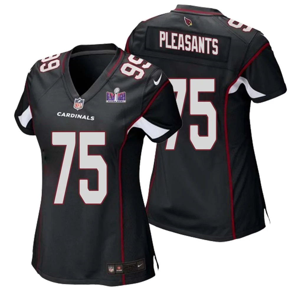 Austen Pleasants No 75 Arizona Cardinals Super Bowl LVIII Black Alternate Game Jersey Cardinal for Women