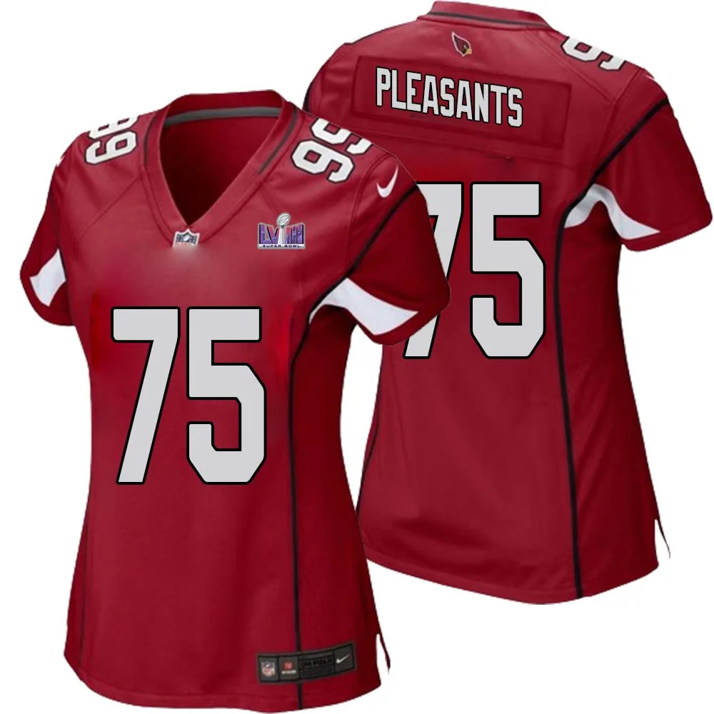 Austen Pleasants No 75 Arizona Cardinals Super Bowl LVIII Home Game Jersey Cardinal for Women