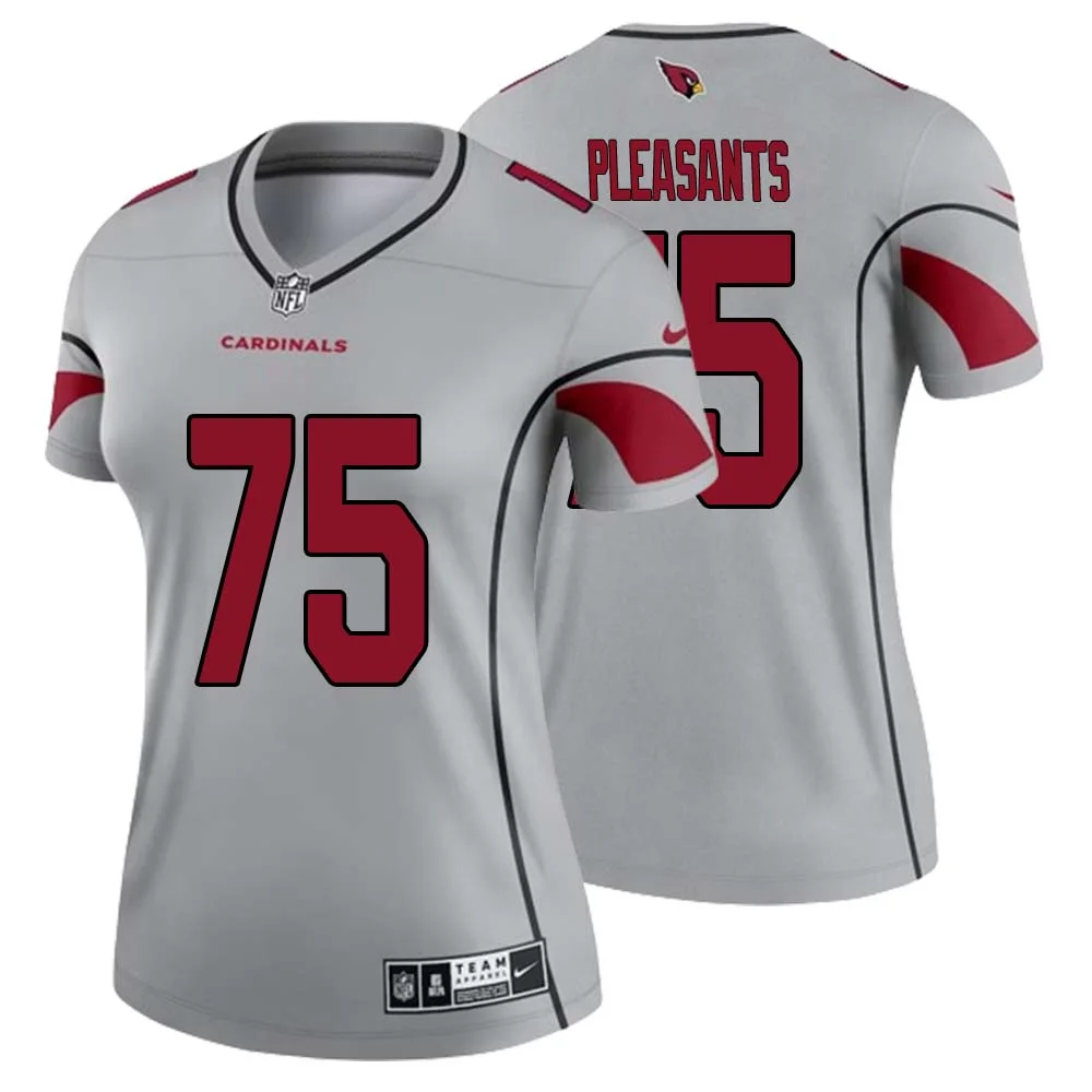 Austen Pleasants No 75 Women Silver Arizona Cardinals Inverted Legend Jersey