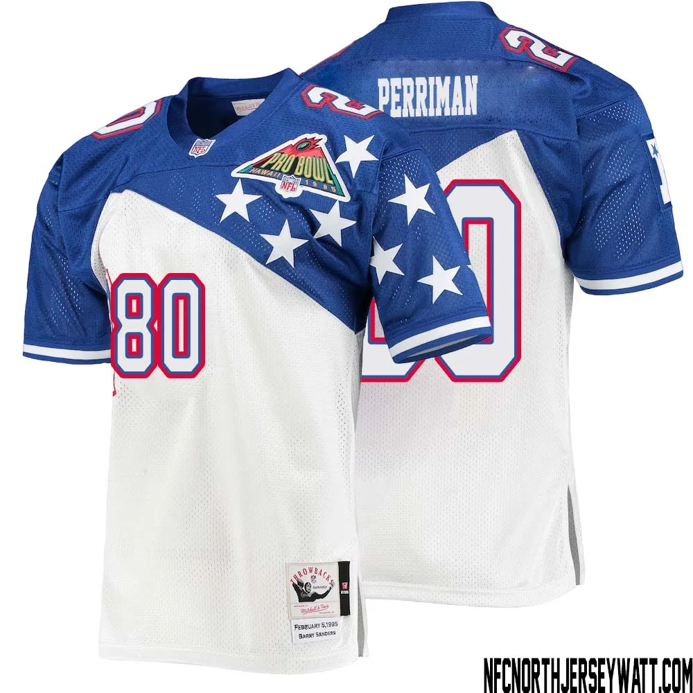 Brett Perriman No 80 Men Mitchell Ness White Blue NFC 1994 Pro Bowl Authentic Jersey 1