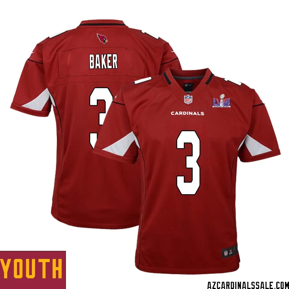 Budda Baker No 3 Arizona Cardinals Super Bowl LVIII Home Game Jersey Cardinal for Youth 1