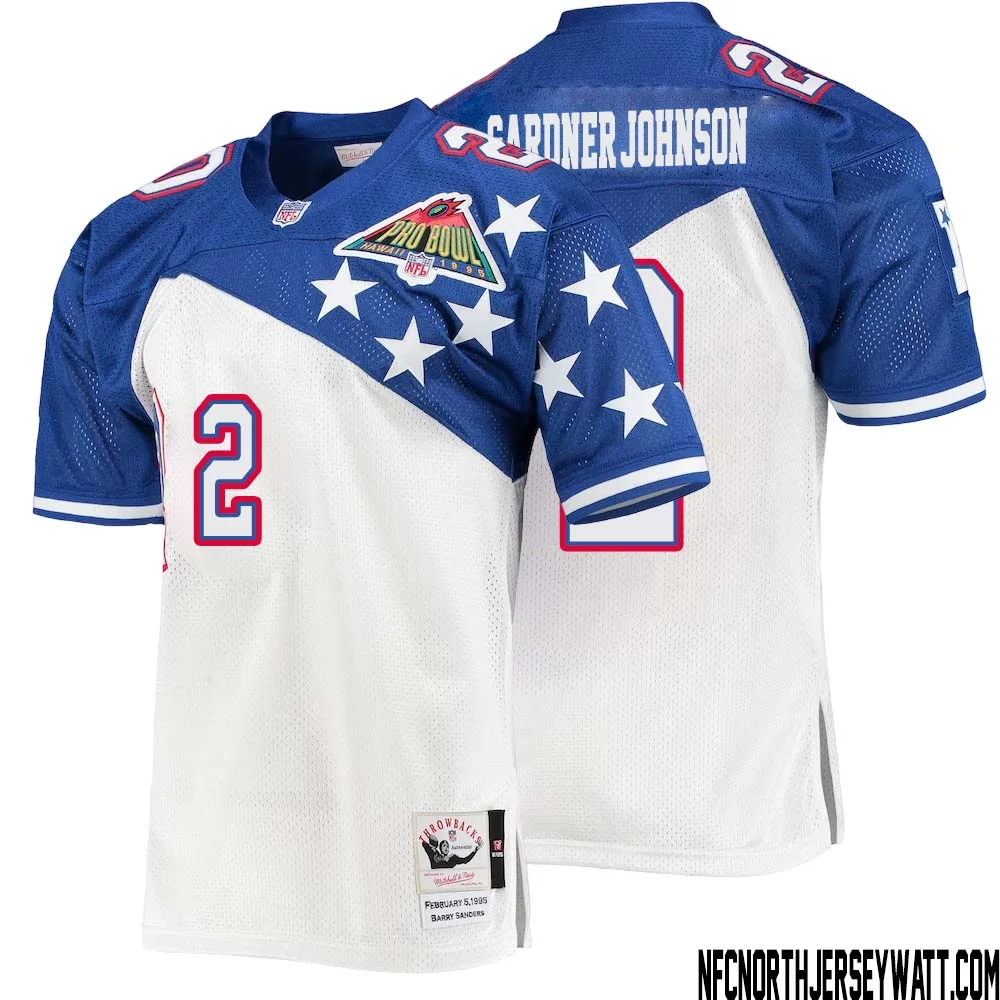 C.J. Gardner Johnson No 2 Men Mitchell Ness White Blue NFC 1994 Pro Bowl Authentic Jersey