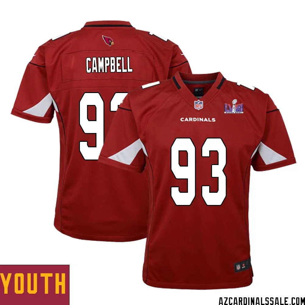 Calais Campbell No 93 Arizona Cardinals Super Bowl LVIII Home Game Jersey Cardinal for Youth