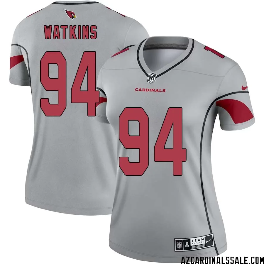 Carlos Watkins No 94 Women Silver Arizona Cardinals Inverted Legend Jersey 1