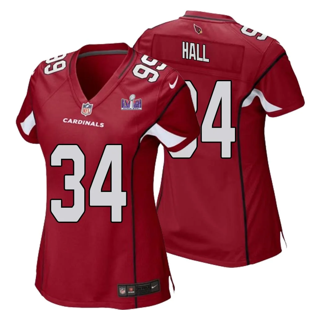 Darren Hall No 34 Arizona Cardinals Super Bowl LVIII Away Game Jersey Cardinal for Women