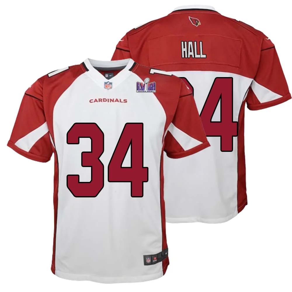 Darren Hall No 34 Arizona Cardinals Super Bowl LVIII Away Game Jersey Cardinal for Youth