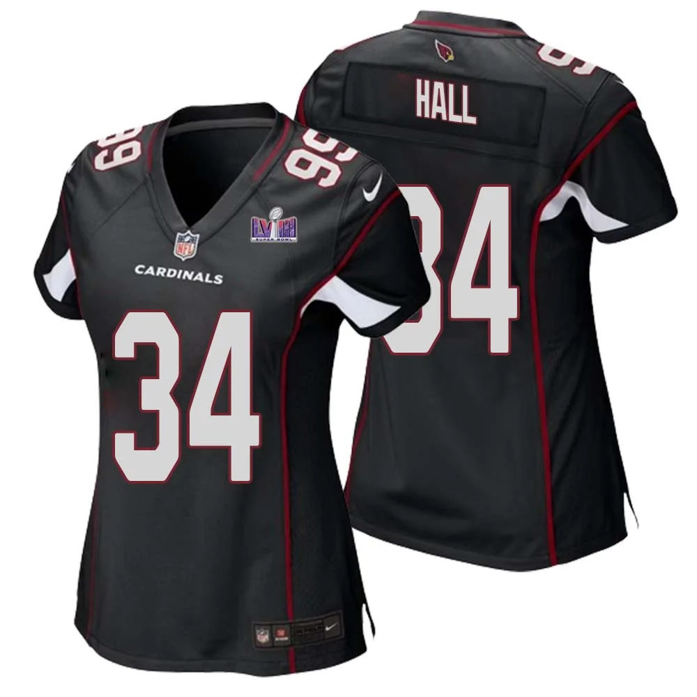 Darren Hall No 34 Arizona Cardinals Super Bowl LVIII Black Alternate Game Jersey Cardinal for Women