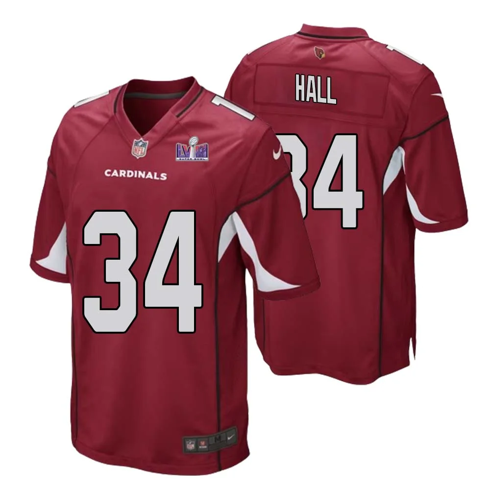 Darren Hall No 34 Arizona Cardinals Super Bowl LVIII Home Game Jersey Cardinal for Men