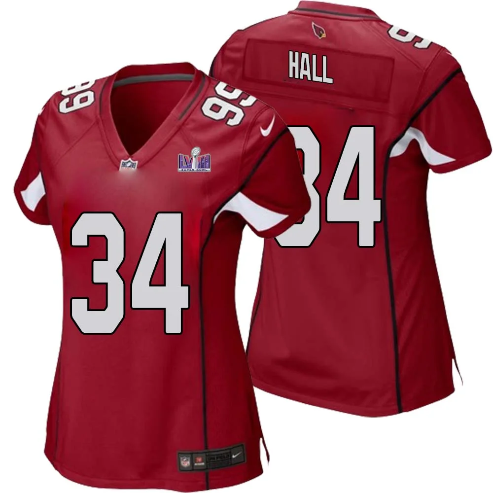 Darren Hall No 34 Arizona Cardinals Super Bowl LVIII Home Game Jersey Cardinal for Women