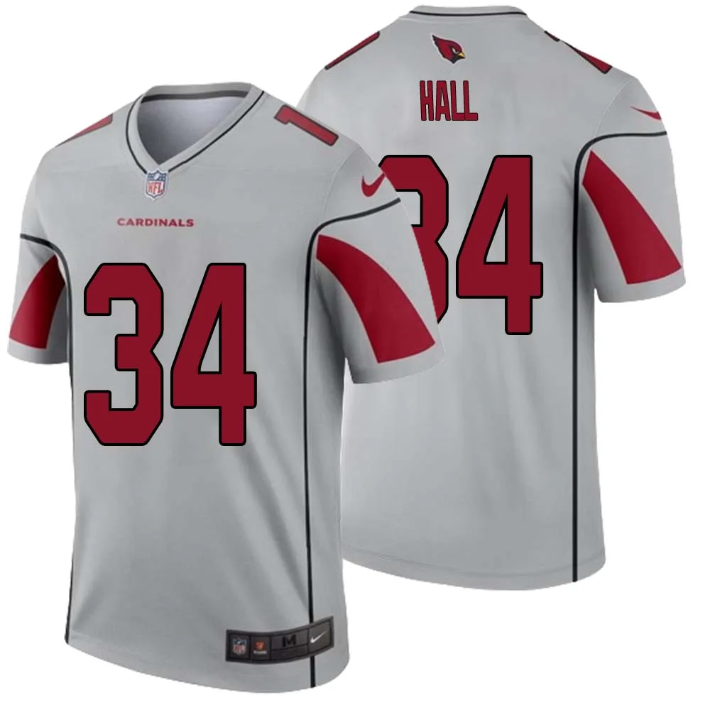 Darren Hall No 34 Men Silver Arizona Cardinals Inverted Legend Jersey