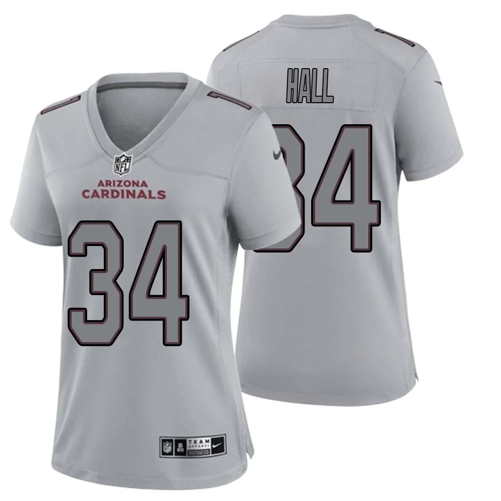 Darren Hall No 34 Women Arizona Cardinals Gray Atmosphere Fashion Game Jersey