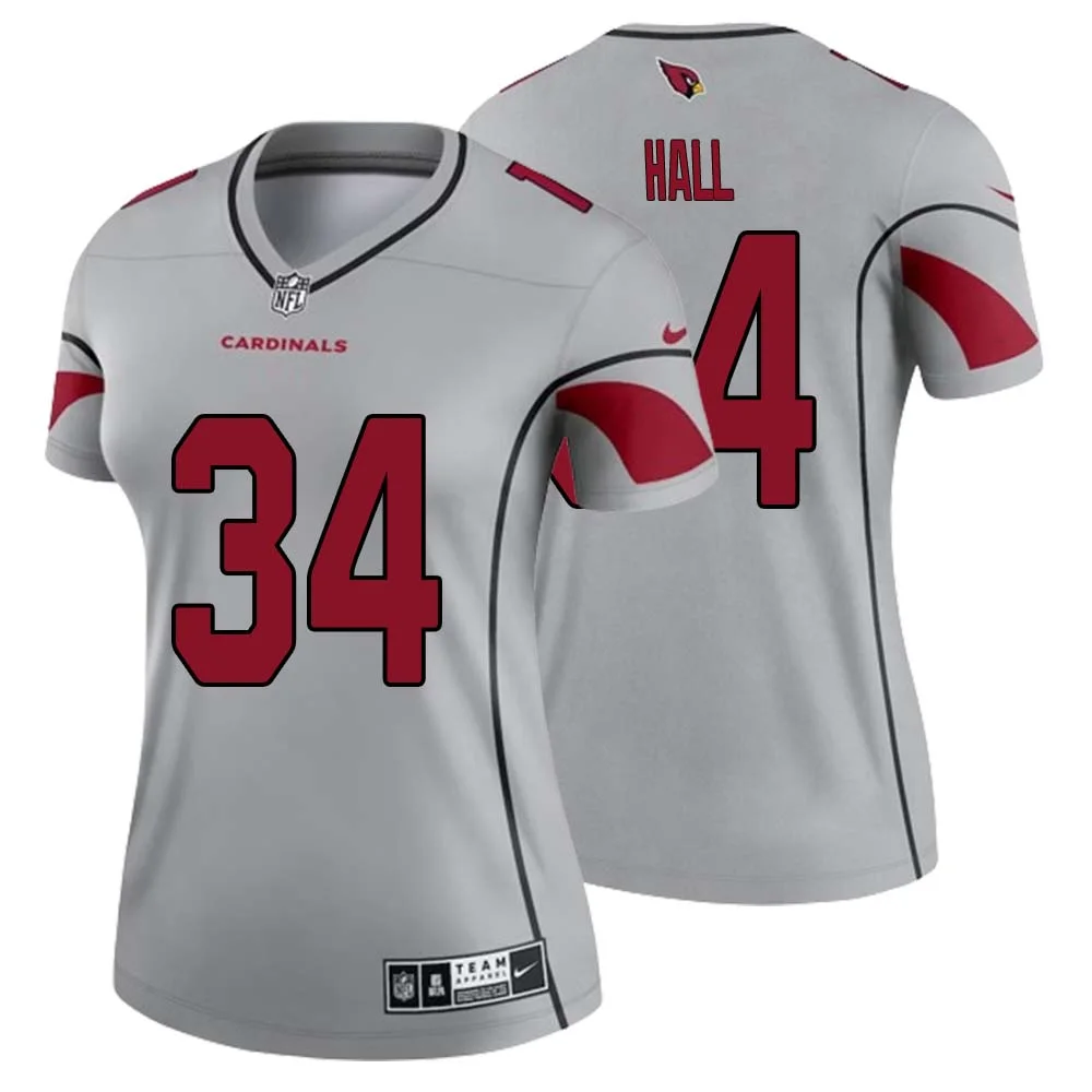 Darren Hall No 34 Women Silver Arizona Cardinals Inverted Legend Jersey