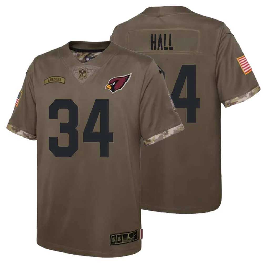 Darren Hall No 34 Youth Arizona Cardinals Olive 2022 Salute To Service Limited Jersey