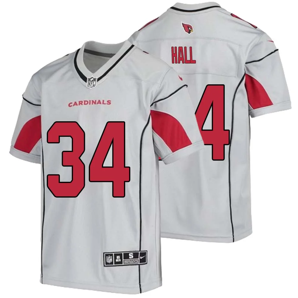 Darren Hall No 34 Youth Silver Arizona Cardinals Inverted Legend Jersey