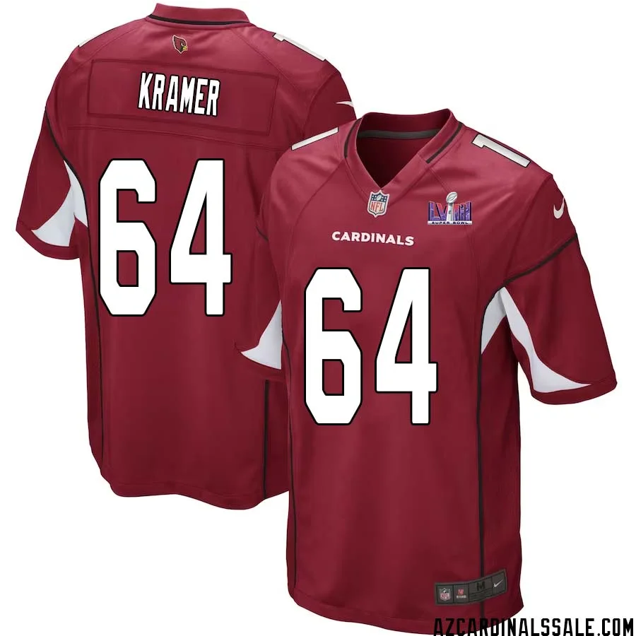 Doug Kramer No 64 Arizona Cardinals Super Bowl LVIII Home Game Jersey Cardinal for Men