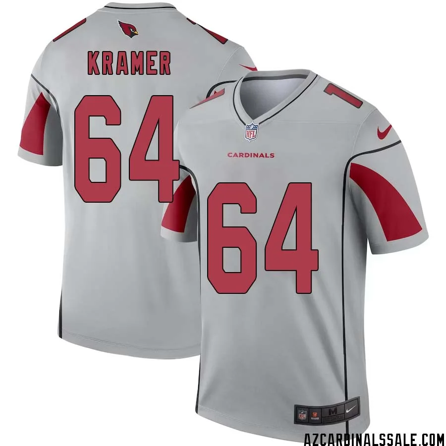 Doug Kramer No 64 Men Silver Arizona Cardinals Inverted Legend Jersey