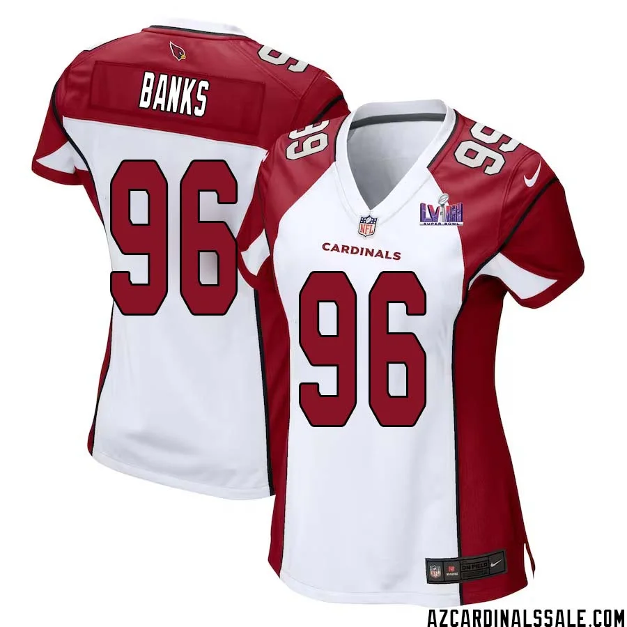 Eric Banks No 96 Arizona Cardinals Super Bowl LVIII Away Game Jersey Cardinal for Women