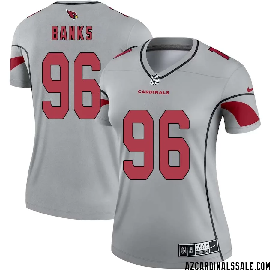 Eric Banks No 96 Women Silver Arizona Cardinals Inverted Legend Jersey 1