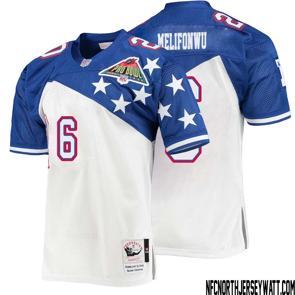 Ifeatu Melifonwu No 6 Men Mitchell Ness White Blue NFC 1994 Pro Bowl Authentic Jersey 1