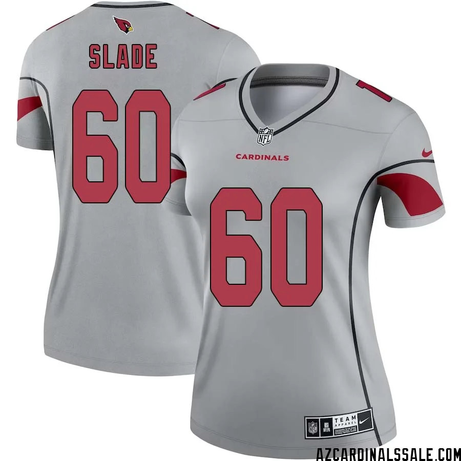 Jacob Slade No 60 Women Silver Arizona Cardinals Inverted Legend Jersey