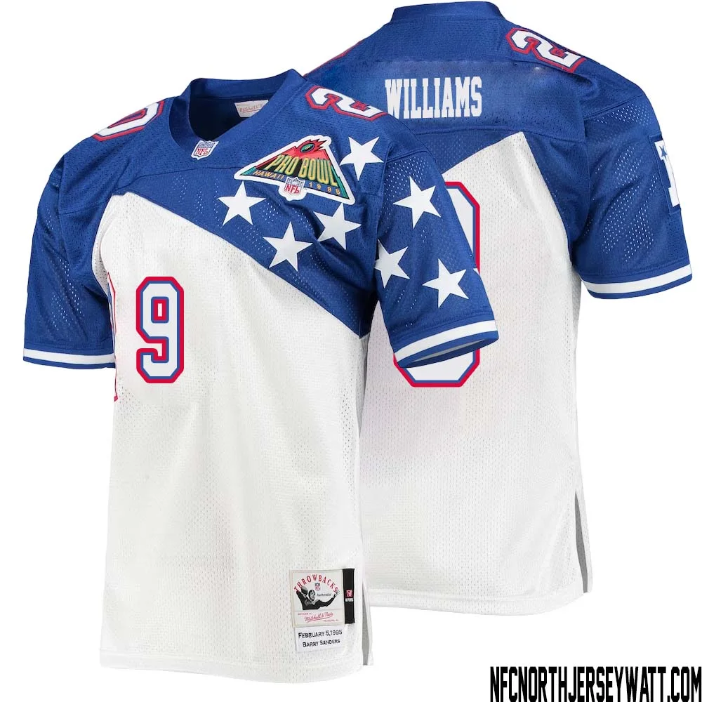 Jameson Williams No 9 Men Mitchell Ness White Blue NFC 1994 Pro Bowl Authentic Jersey 1