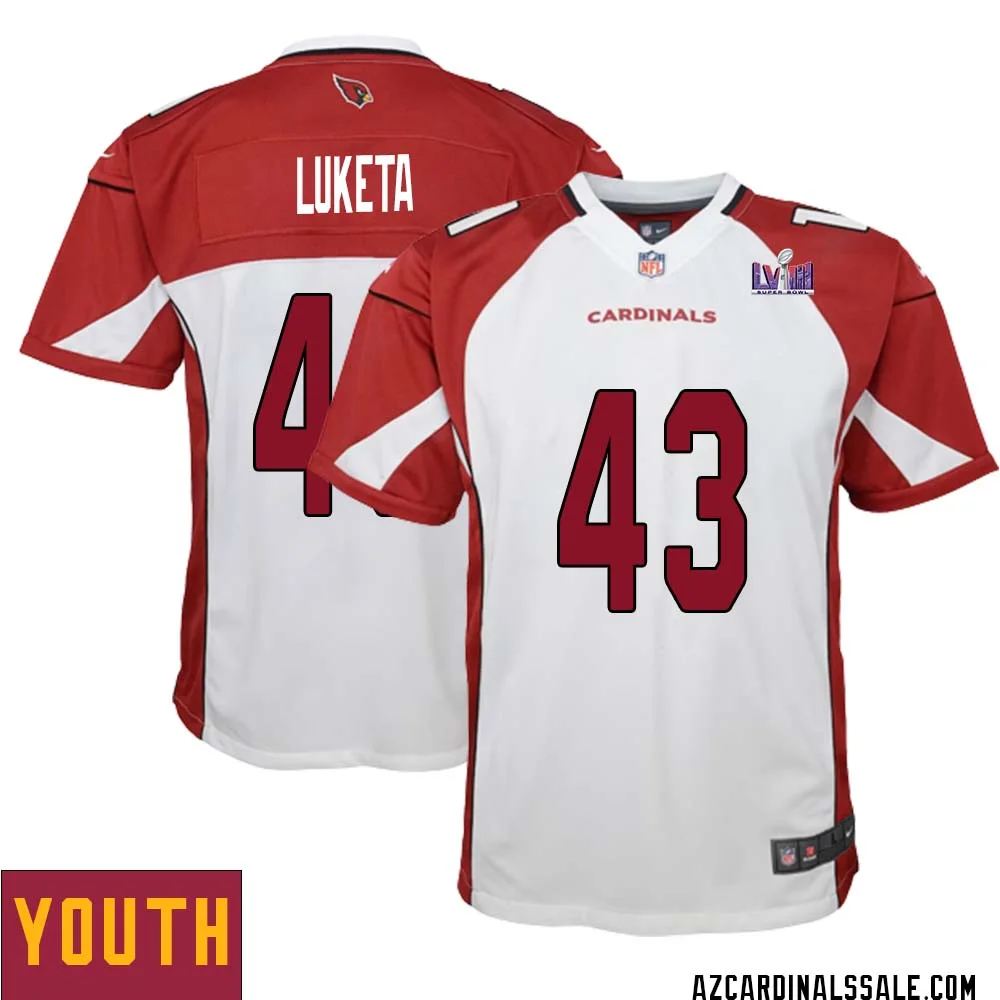 Jesse Luketa No 43 Arizona Cardinals Super Bowl LVIII Away Game Jersey Cardinal for Youth