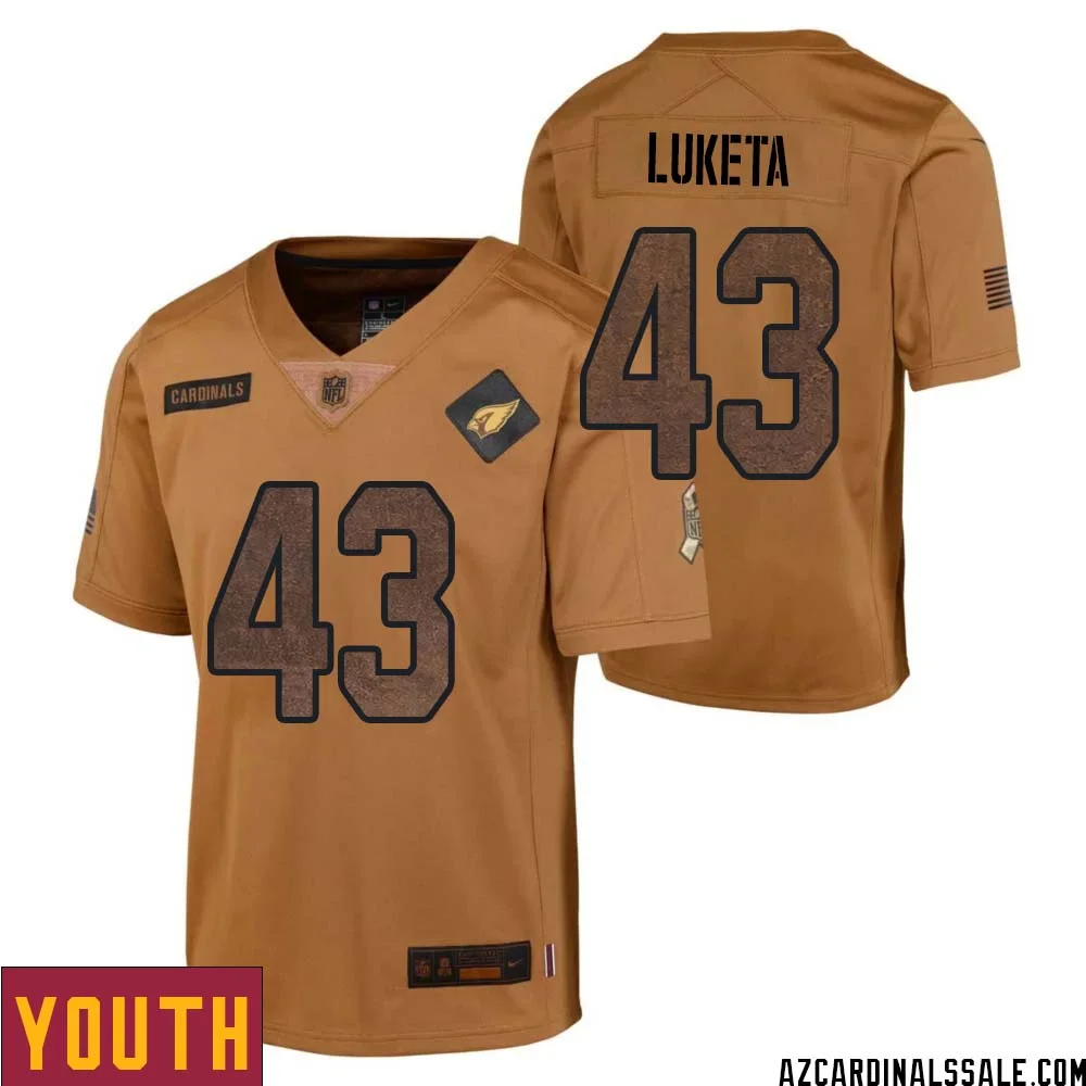 Jesse Luketa No 43 Youth Brown Arizona Cardinals 2023 Salute To Service Retired Player Limited Jersey 1
