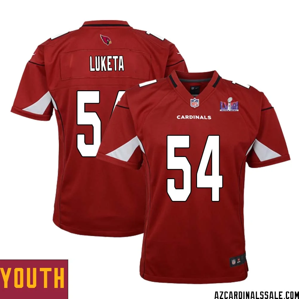 Jesse Luketa No 54 Arizona Cardinals Super Bowl LVIII Home Game Jersey Cardinal for Youth