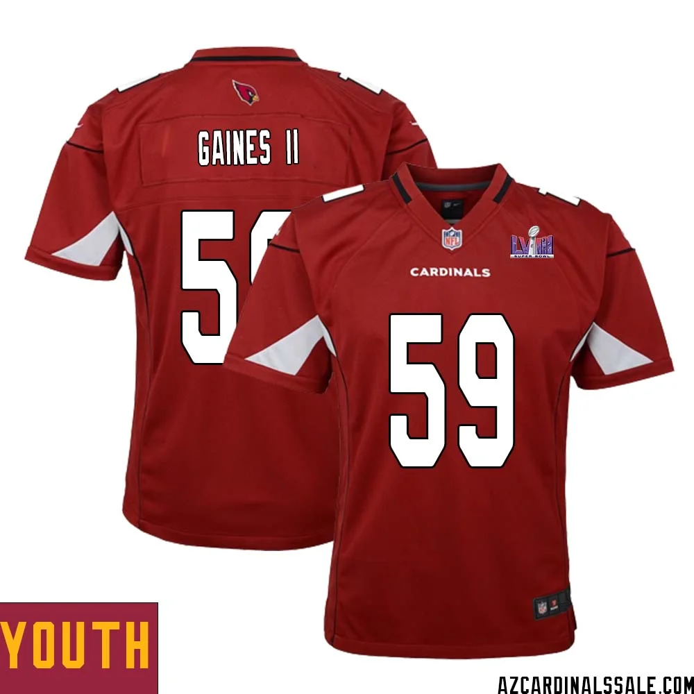 Jon Gaines II No 59 Arizona Cardinals Super Bowl LVIII Home Game Jersey Cardinal for Youth
