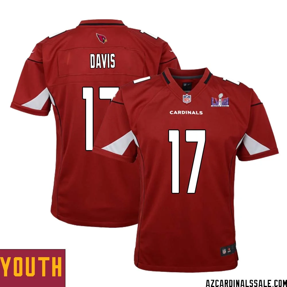 Kaden Davis No 17 Arizona Cardinals Super Bowl LVIII Home Game Jersey Cardinal for Youth