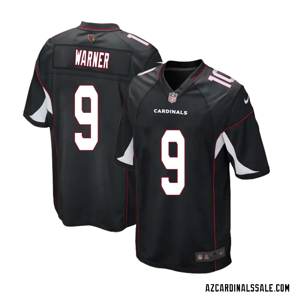 Kurt Warner No 9 Arizona Cardinals Black Alternate Game Jersey Cardinal for Men 1