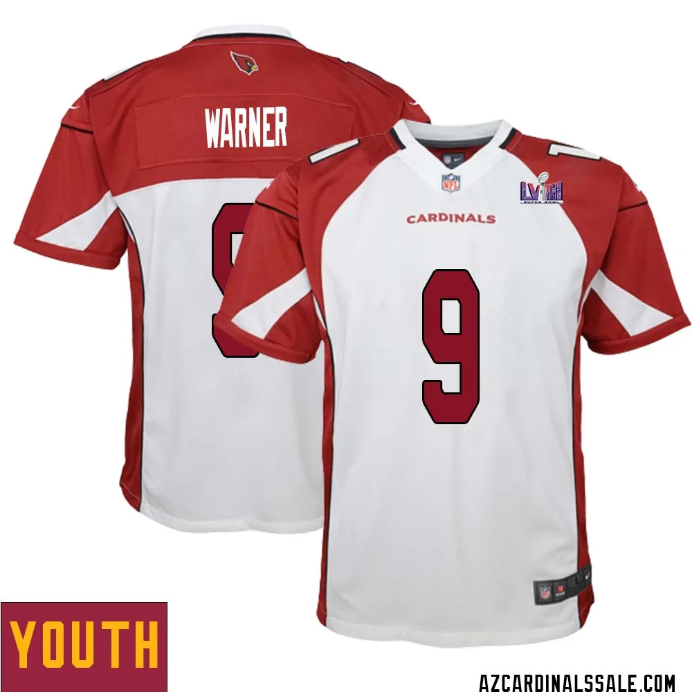Kurt Warner No 9 Arizona Cardinals Super Bowl LVIII Away Game Jersey Cardinal for Youth 1