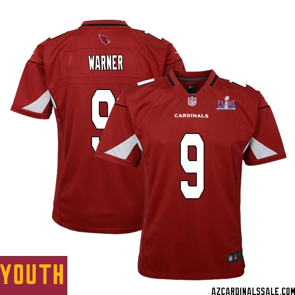 Kurt Warner No 9 Arizona Cardinals Super Bowl LVIII Home Game Jersey Cardinal for Youth 1