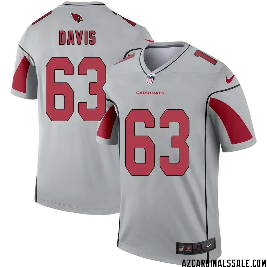 Leonard Davis No 63 Men Silver Arizona Cardinals Inverted Legend Jersey 1