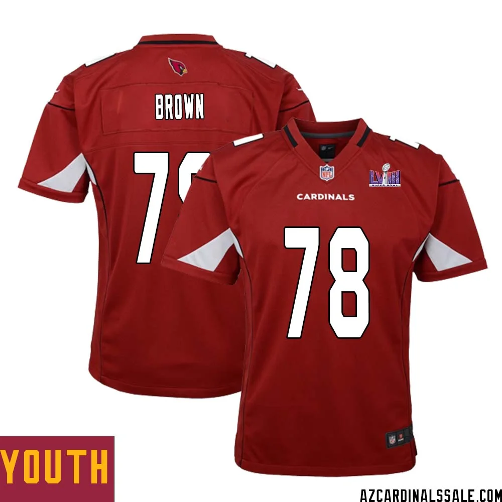 Levi Brown No 78 Arizona Cardinals Super Bowl LVIII Home Game Jersey Cardinal for Youth
