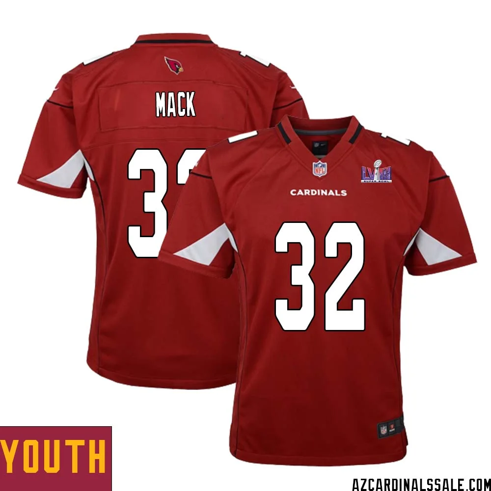 Marlon Mack No 32 Arizona Cardinals Super Bowl LVIII Home Game Jersey Cardinal for Youth 1