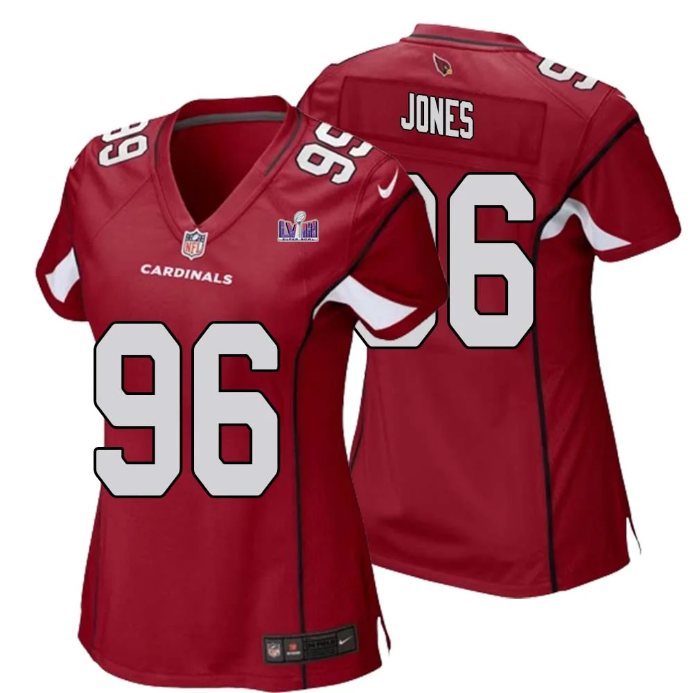 Naquan Jones No 96 Arizona Cardinals Super Bowl LVIII Away Game Jersey Cardinal for Women