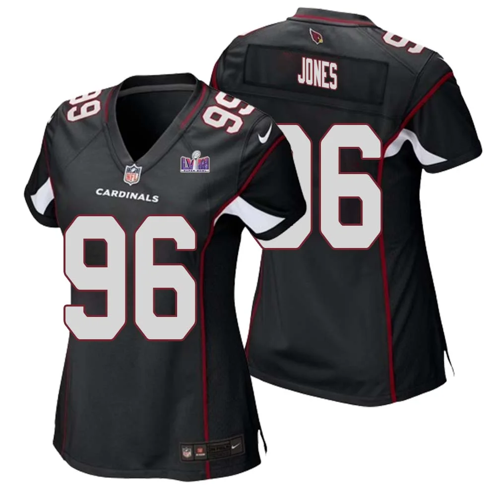 Naquan Jones No 96 Arizona Cardinals Super Bowl LVIII Black Alternate Game Jersey Cardinal for Women