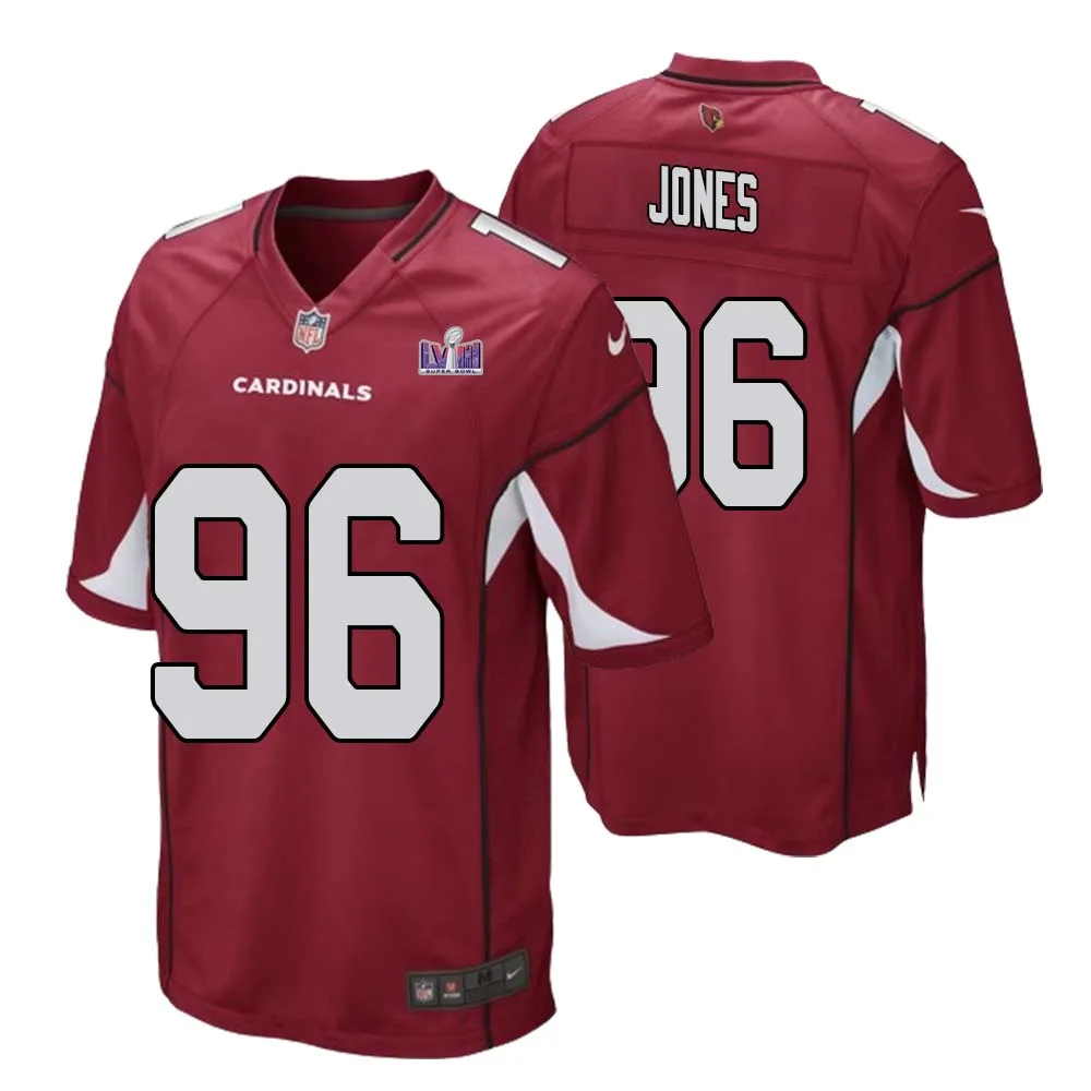Naquan Jones No 96 Arizona Cardinals Super Bowl LVIII Home Game Jersey Cardinal for Men
