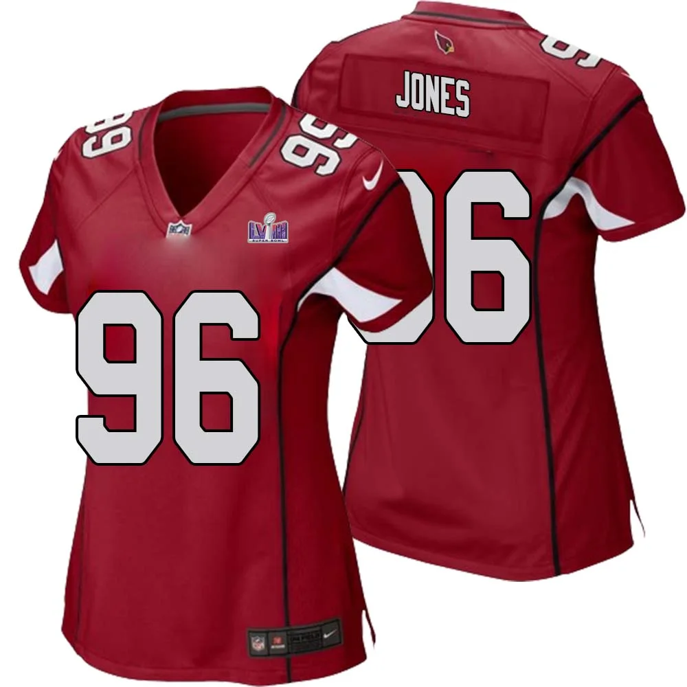 Naquan Jones No 96 Arizona Cardinals Super Bowl LVIII Home Game Jersey Cardinal for Women 1