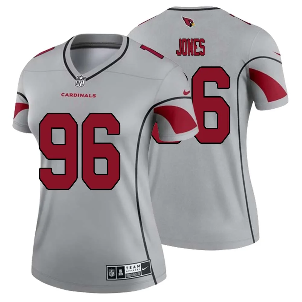 Naquan Jones No 96 Women Silver Arizona Cardinals Inverted Legend Jersey