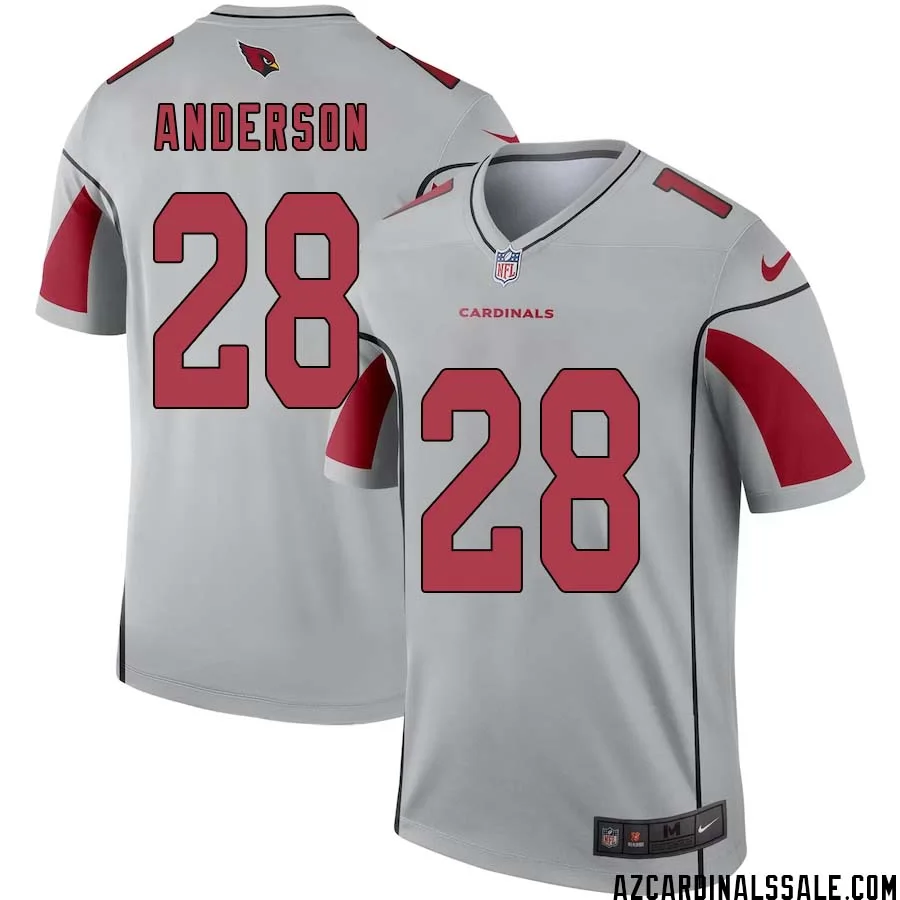 Owen Anderson No 28 Men Silver Arizona Cardinals Inverted Legend Jersey 1