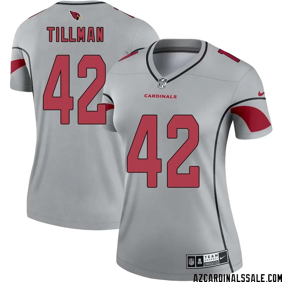 Pat Tillman No 42 Women Silver Arizona Cardinals Inverted Legend Jersey 1